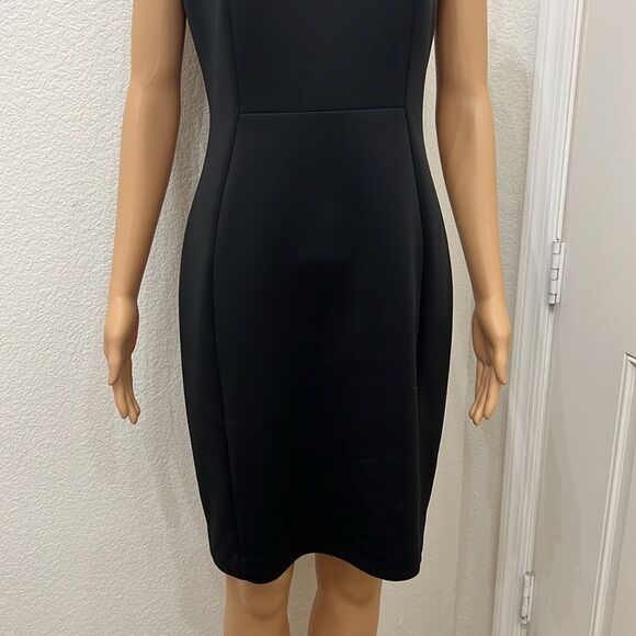 Calvin Klein Black Gold Zipper Sleeveless Sheath Midi Dress Scoop Neck Slimming - Picture 5 of 11